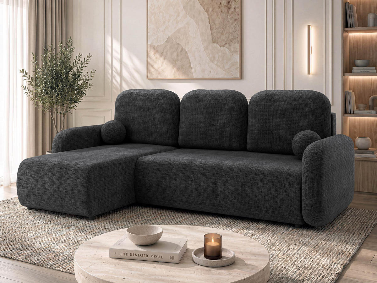 ECKSCHLAFSOFA Gizefa - Anthrazit/Schwarz, Holz/Kunststoff (233/147cm) - MIRJAN24