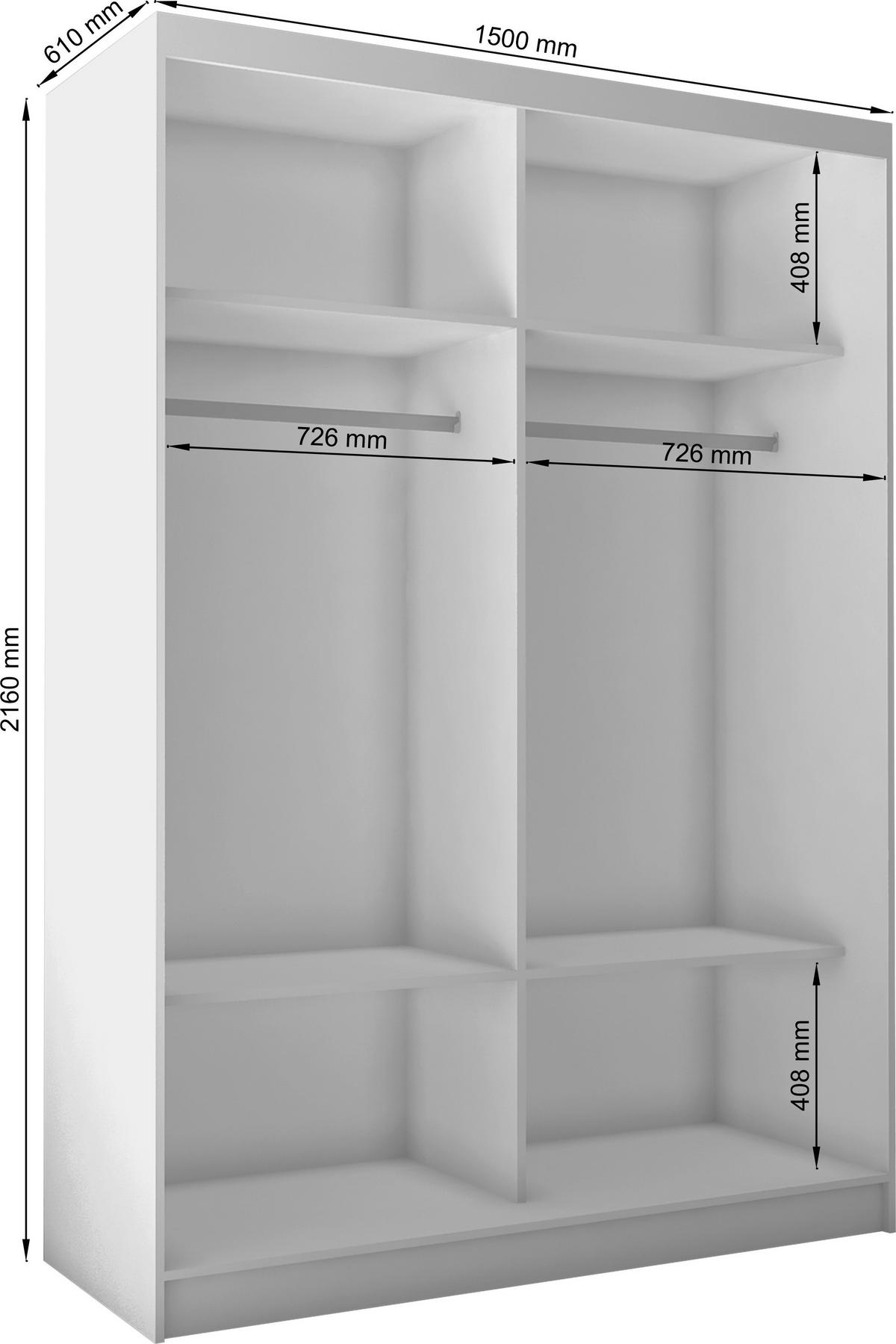 SCHWEBETÜRENSCHRANK Erika 150 cm mit Lamellen und Spiegel 2-türig, grau, grau, Lamelle weiß - Weiß/Grau, Kunststoff (150/216/51cm) - Margaret Hadas24