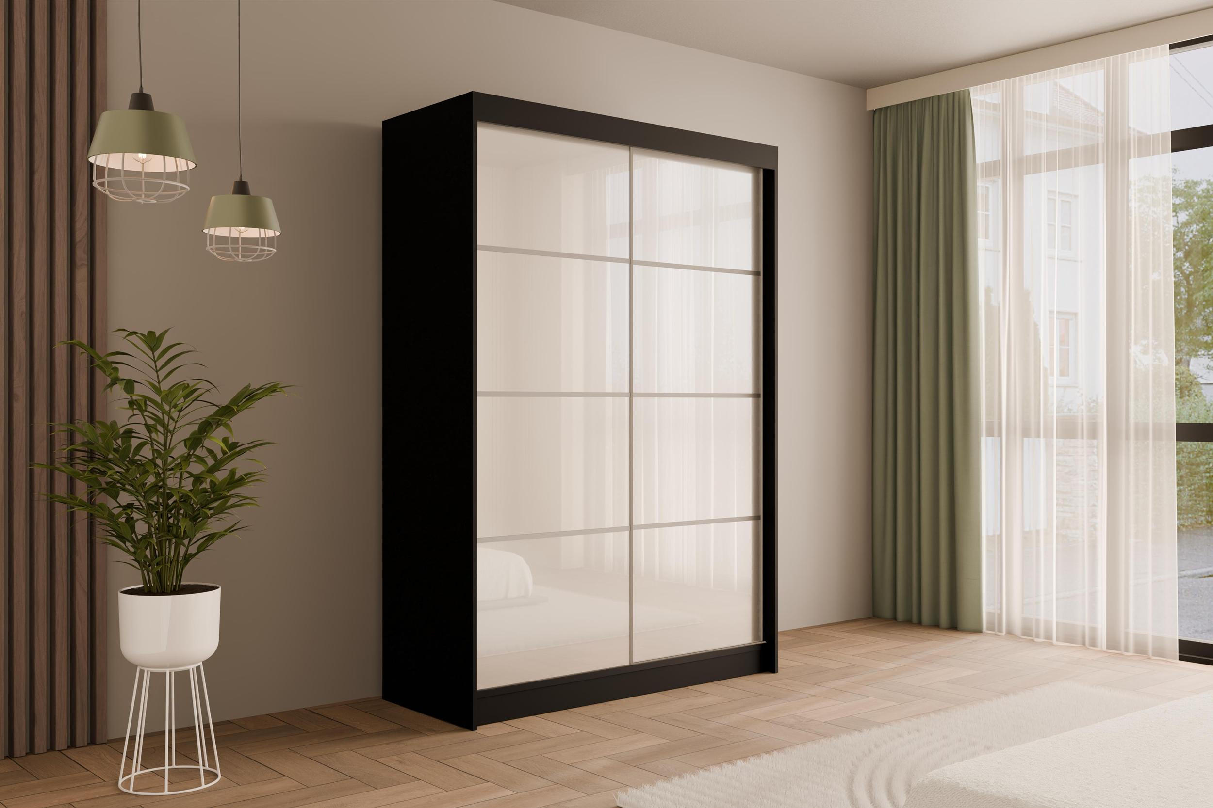 KLEIDERSCHRANK PEKA III - 150 cm - Schwarz|Weiß - Schwarz/Weiß, Holzwerkstoff (150/215/61cm) - ALTDECOR