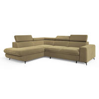 ECKSOFA VELISS Currygelb Veloursstoff mit Schlaffunktion - Currygelb, Holz (255/193cm) - MASSENO