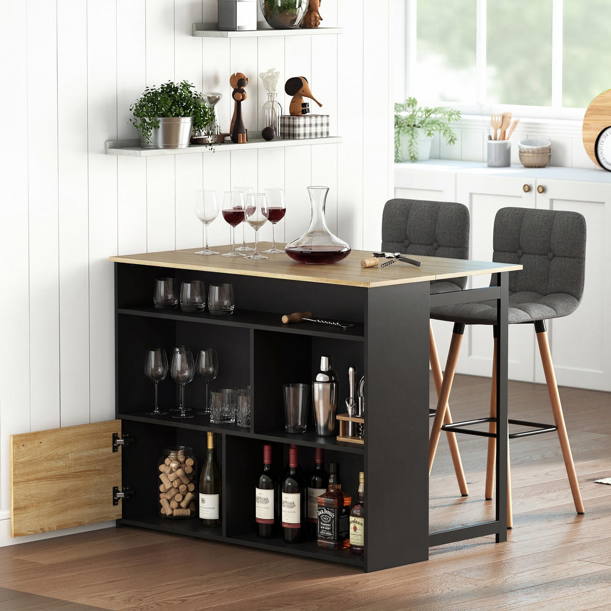 BARTISCH DE-14797 klappbar mit Schrank & 4 offenen Fächern Schwarz - Schwarz, Holzwerkstoff (116/79.6/90.5cm) - ComfortXL