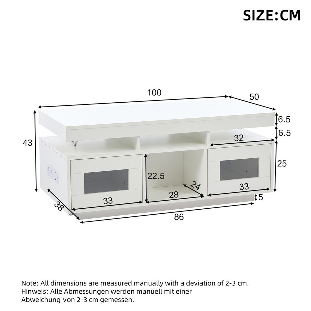 COUCHTISCH 100x50cm Weiß Hochglanz LED App 2 USB Steckdose Schrank - Weiß, Holz (109.86/59.06/15.24cm) - FLIEKS