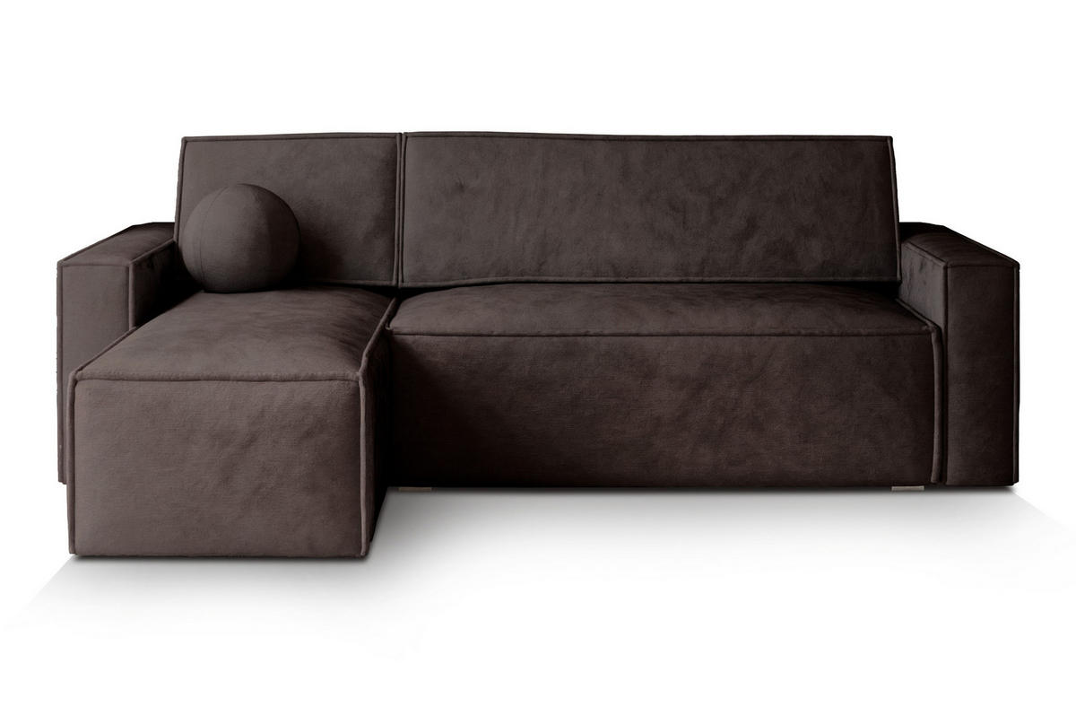 ECKSOFA RAVELO M Braun Velours-Stoff mit Schlaffunktion - Braun, Holz (240/140cm) - MASSENO