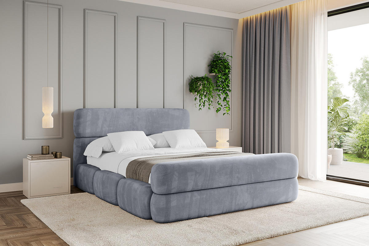 POLSTERBETT mit Bettkasten, Fußteil und Lattenrost, Bett mit Matratze H3/H4 - ELVA-Z 180x200 Grau - Grau, Holzwerkstoff/Textil (180/200cm) - ALTDECOR