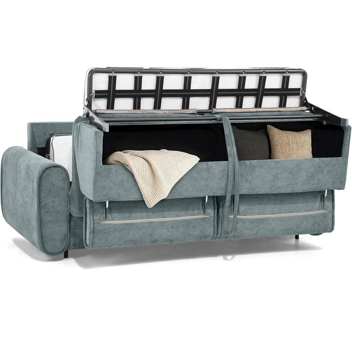 SCHLAFSOFA Pavarti mit italienischem Gestell, 160x195, Hellblau - Schwarz/Hellblau, Holzwerkstoff/Textil (214/88/100cm) - Beautysofa