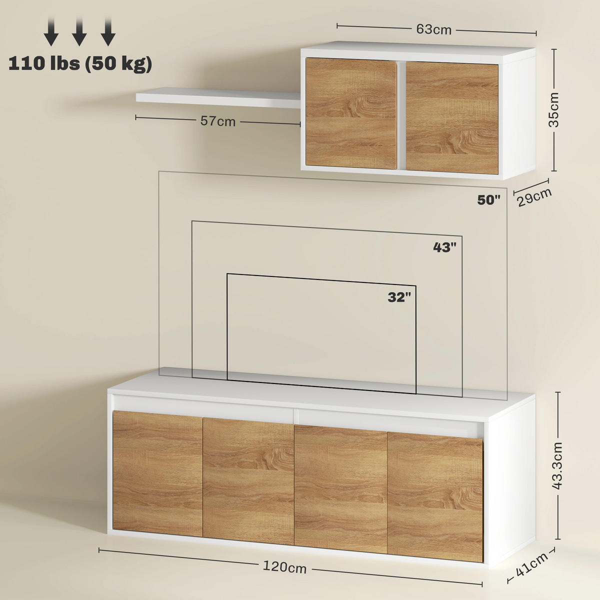 TV-MÖBEL Multicolor 1 Stück - Multicolor, Holzwerkstoff (120/43.3/41cm) - GiPP