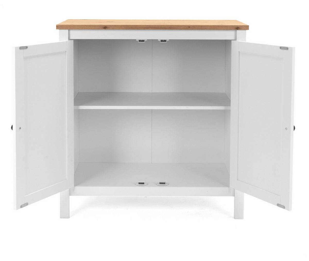 KOMMODE weiß mit Eiche Artisan, Landhaus 80 x 90 cm, Anrichte 2-türig - Silberfarben/Weiß, Holzwerkstoff/Metall (80/90/40cm) - Furn.Design