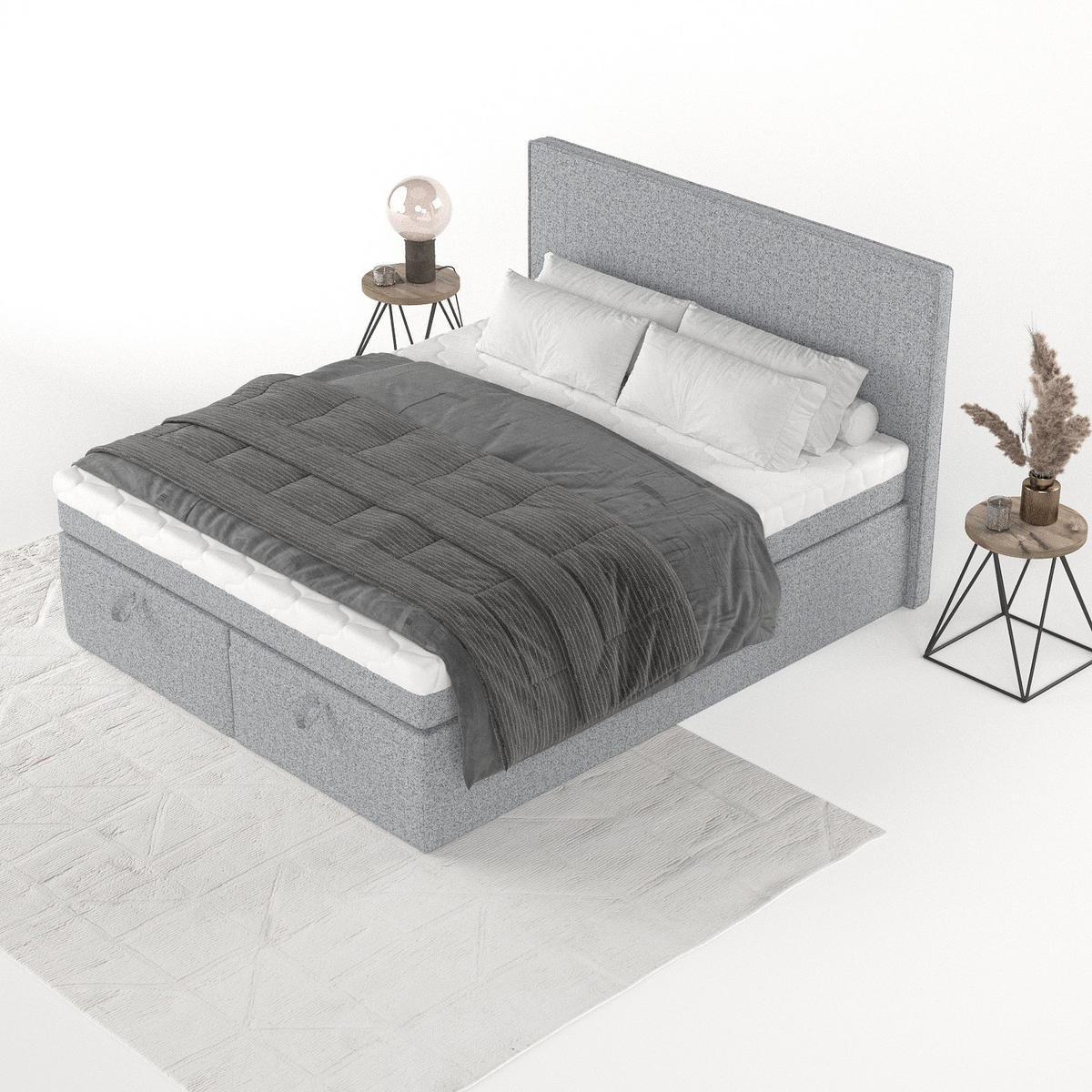 BOXBETT Zalla 140/200 cm Grau im Riva Stoff - Schwarz/Grau, Holz/Holzwerkstoff (140/200cm) - AltaBeds