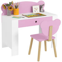 SCHREIBTISCH-SET DE-10473 mit Bärenform & Schublade Rosa - Pink, Holzwerkstoff (80/74.5/41cm) - ComfortXL
