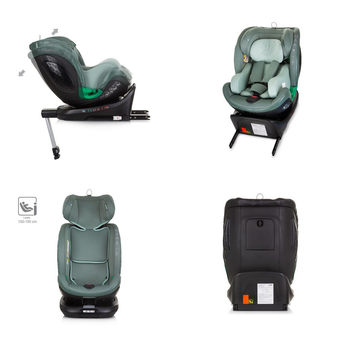 KINDERSITZ Maximus i-Size (40 - 150 cm) grün Isofix Stützbein 360° drehbar - Grün, Kunststoff (43/82/54cm) - Chipolino