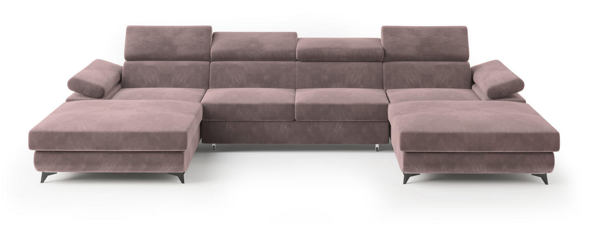 WOHNLANDSCHAFT DETTI Lila Velours-Stoff mit Schlaffunktion - Lila, Holz (339/89/190cm) - MASSENO