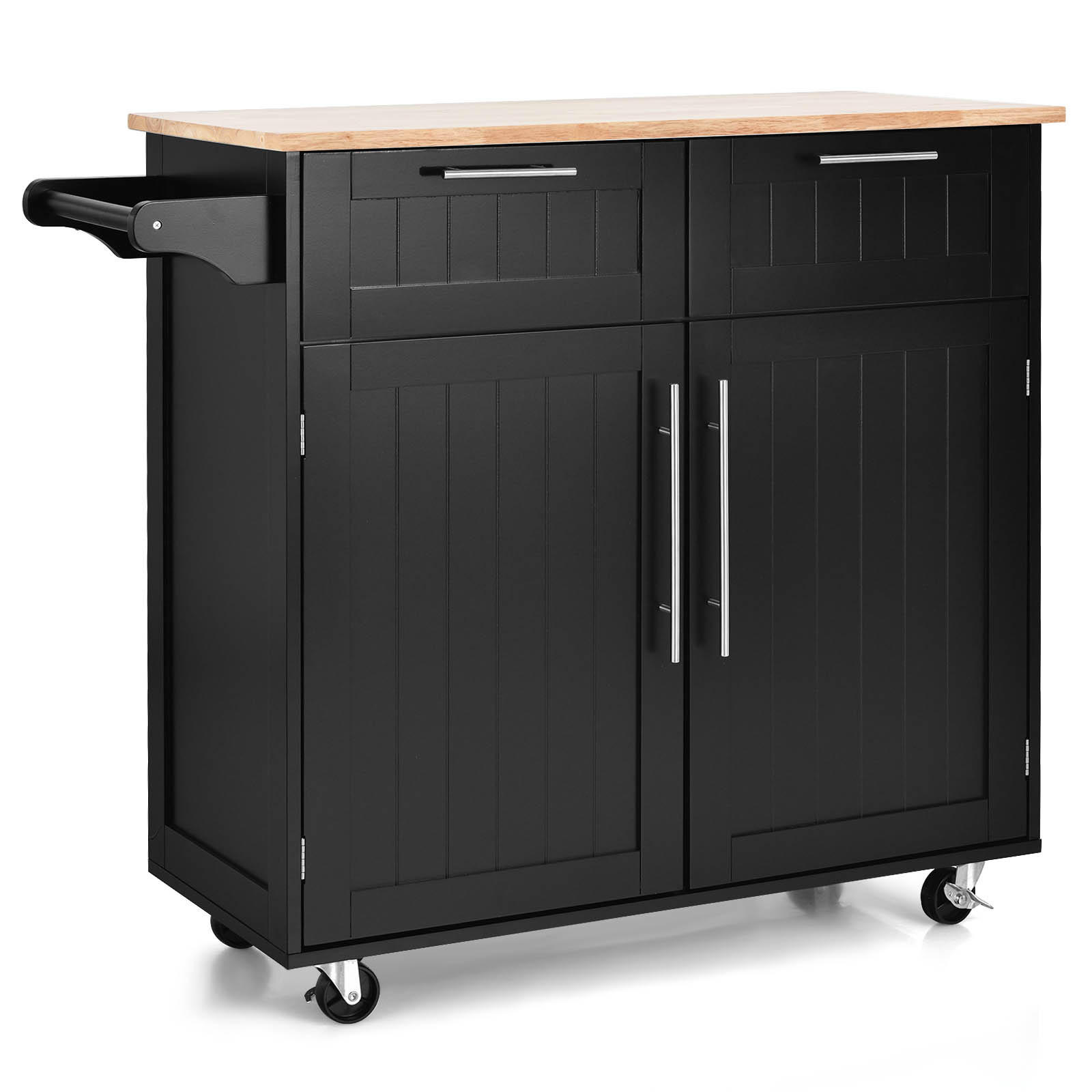 KÜCHENWAGEN servierwagen mit rollen Schwarz - Schwarz, Holz (46/95/94cm) - COSTWAY