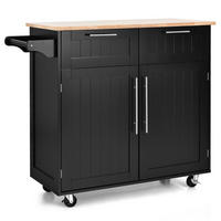 KÜCHENWAGEN servierwagen mit rollen Schwarz - Schwarz, Holz (46/95/94cm) - COSTWAY