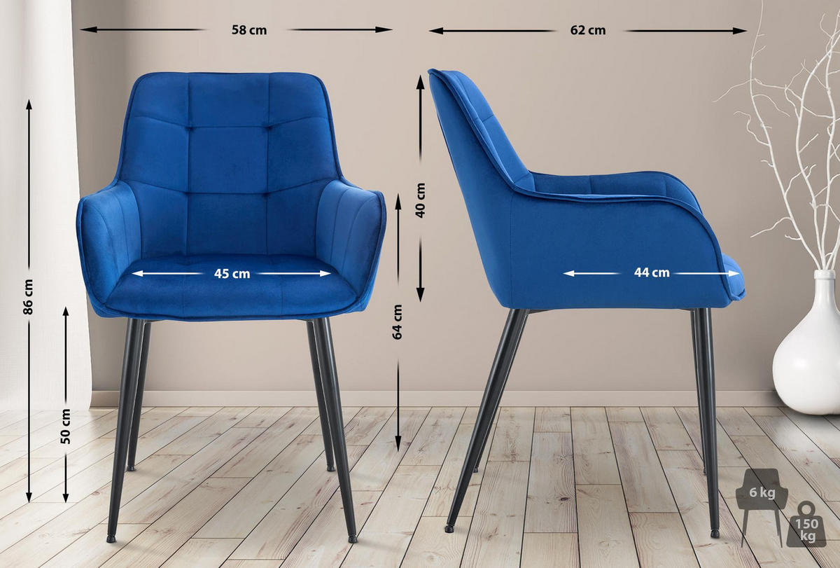 ESSZIMMERSTUHL Kunststoff dunkelblau - Schwarz/Dunkelblau, Kunststoff/Textil (58/86/62cm) - CLP