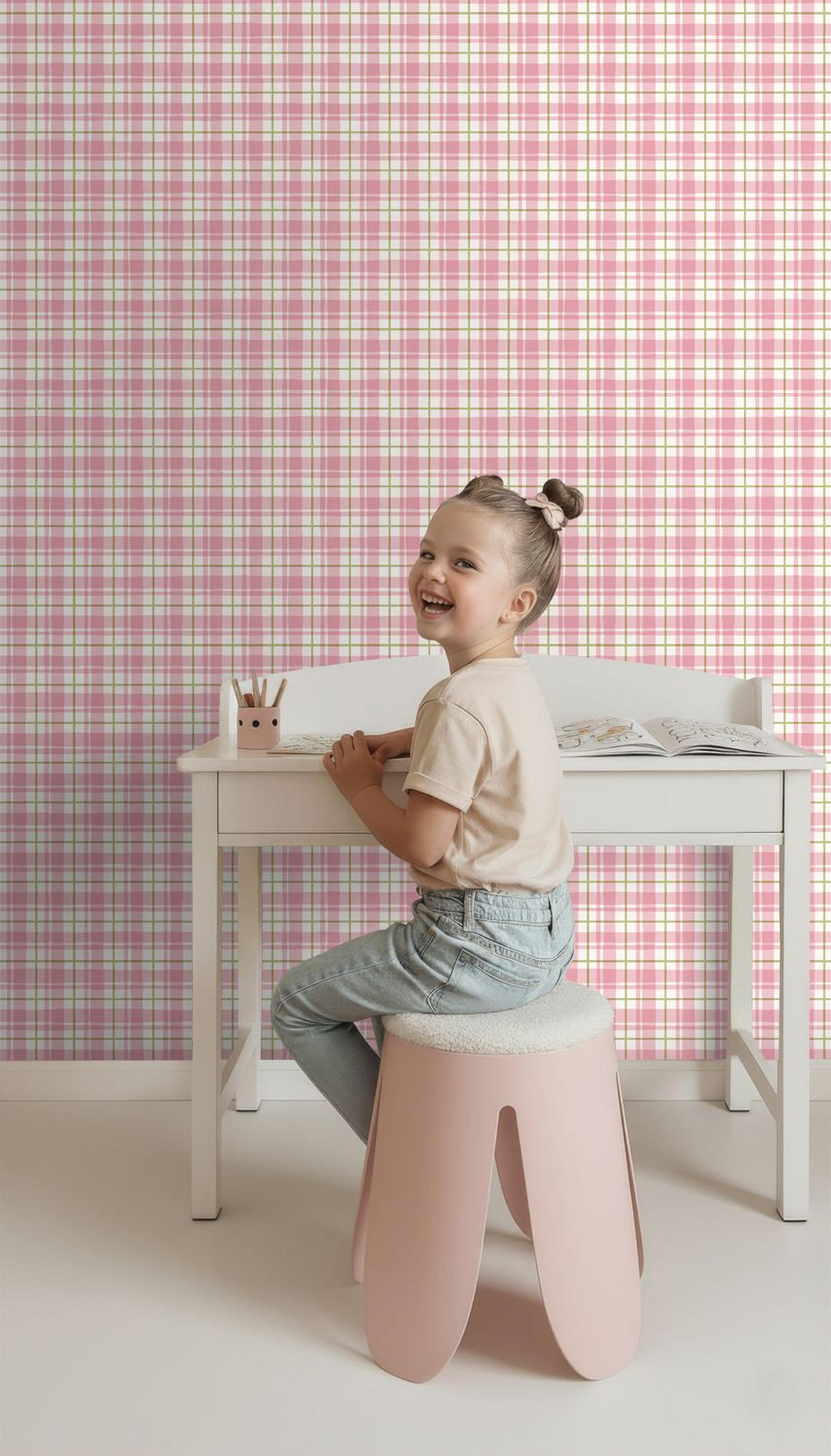 TAPETE Karomuster 50 x 900 cm - Pink, Papier (50/900cm) - ESTAhome