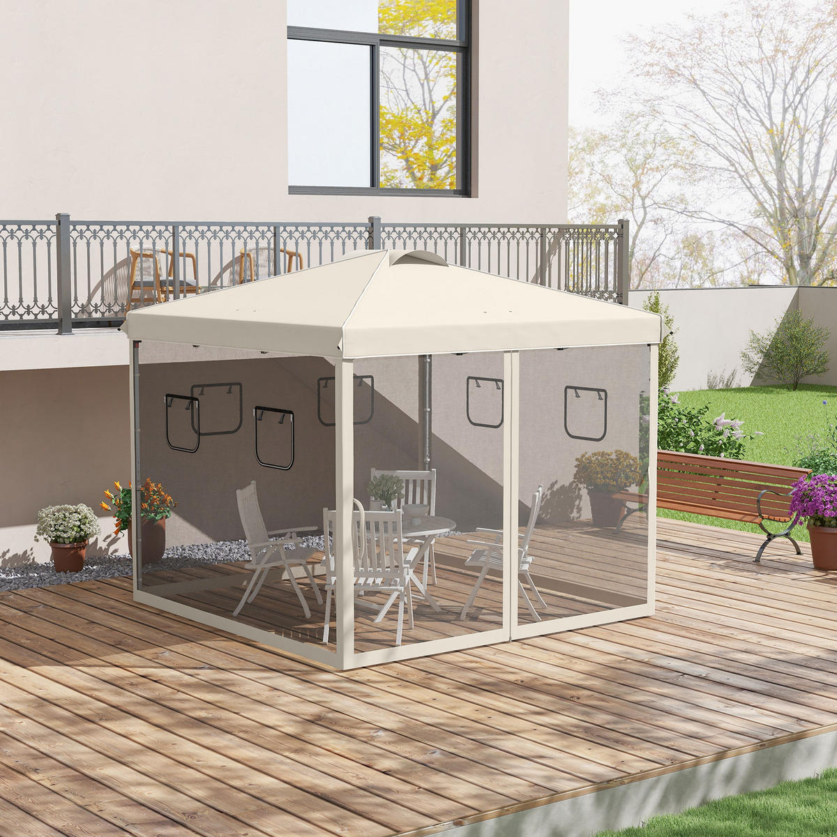 FALTPAVILLON, Grau, Stahl, Oxfordstoff, Nylon - Beige, Metall (297/287/297cm) - Outsunny