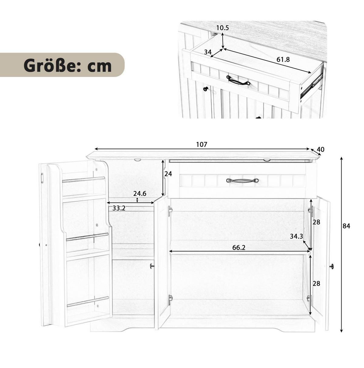 SIDEBOARD mit 3 Türen und 1 Schublade Weiß - Weiß, Holzwerkstoff (107/83.4/40cm) - Meubliv
