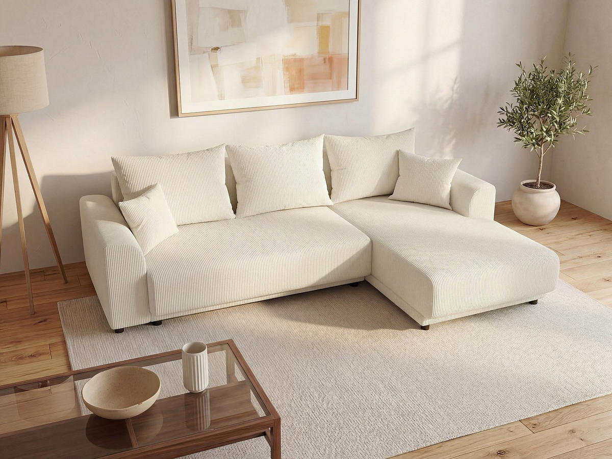 SCHLAFSOFA - 4 Personen-Sitzer - Stoff, Samt - Beige - - Beige, Textil (240/80/149cm) - Vente-Unique