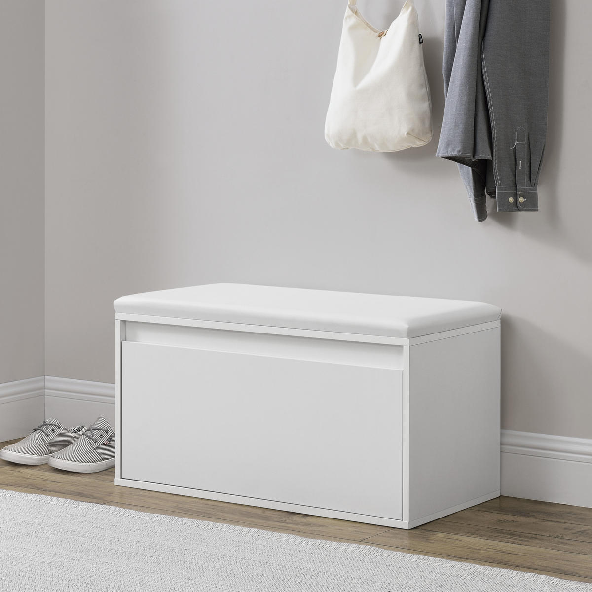 SCHUHBANK Degerfors - Weiß, Holzwerkstoff/Kunststoff (39/45/80cm) - [en.casa]