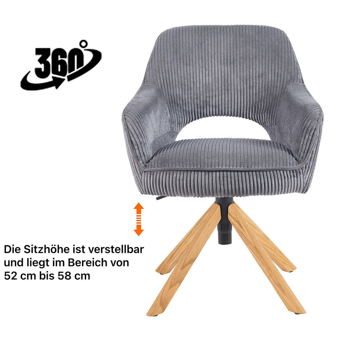 BÜROSTUHL Mika-Amia - Honigeiche/Grau, Eichenholz/Holz (60/88/65cm) - DUBI Möbel