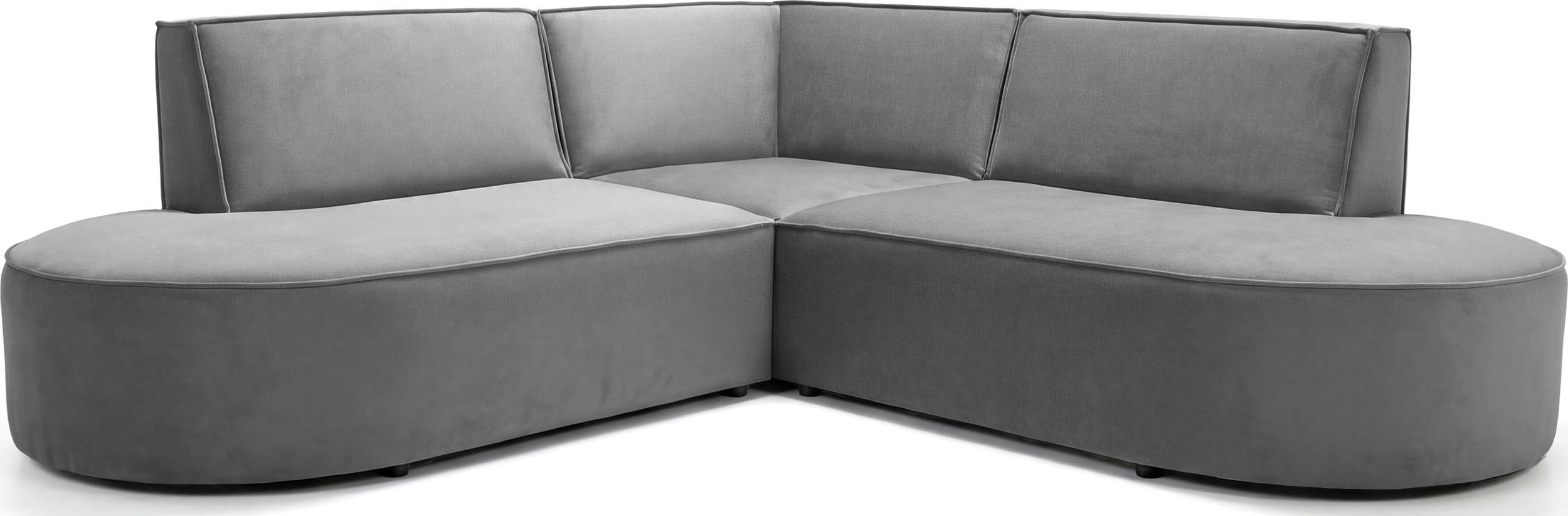 ECKSOFA Nora L-Form 3-Sitzer Universell, Samt, Grau 223/73/223 cm - Schwarz/Grau, Kunststoff/Textil (223/223cm) - WFL GROUP
