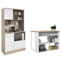 KÜCHENMÖBEL Socool 1 in Weiß und Eiche 2teilig Küchenbuffet mit Küchentheke - Weiß, Holzwerkstoff (80/200/120cm)