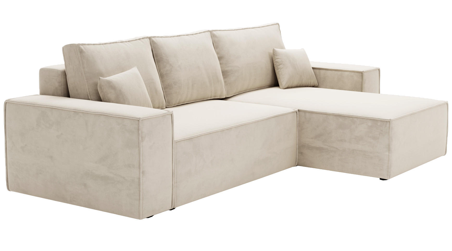 ECKSOFA mit Schlaffunktion Bergamo L 280 cm, Samt, Rechts - Vanille - Ecru, Holz (189/277cm) - Emporius