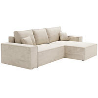 ECKSOFA mit Schlaffunktion Bergamo L 280 cm, Samt, Rechts - Vanille - Ecru, Holz (189/277cm) - Emporius