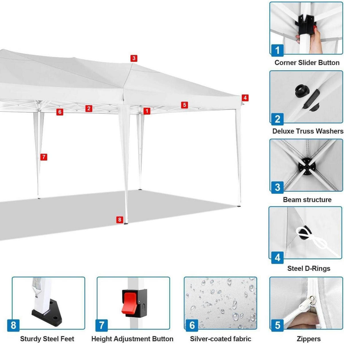 POP-UP Faltpavillon 3 x 6 m weiß mit 6 Seitenteilen - Weiß, Textil (300/274/600cm)