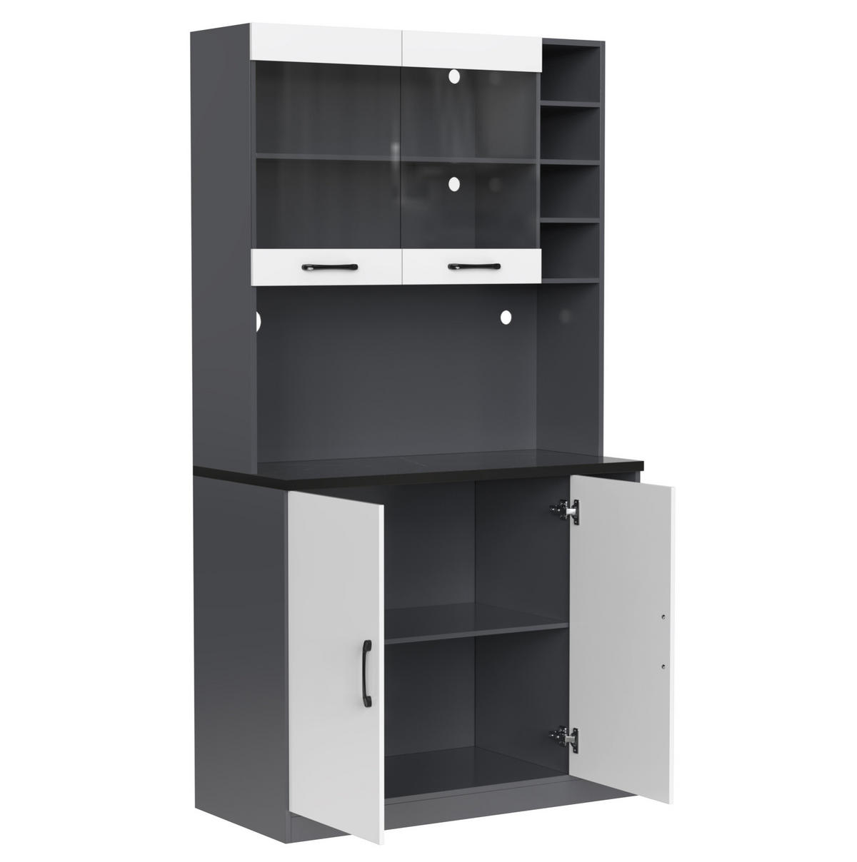 KÜCHENSCHRANK mit LED 100 x 47 x 187 cm MDF Weiß/Grau 3-türig - Weiß, Holzwerkstoff (47/187/100cm) - Meubliv