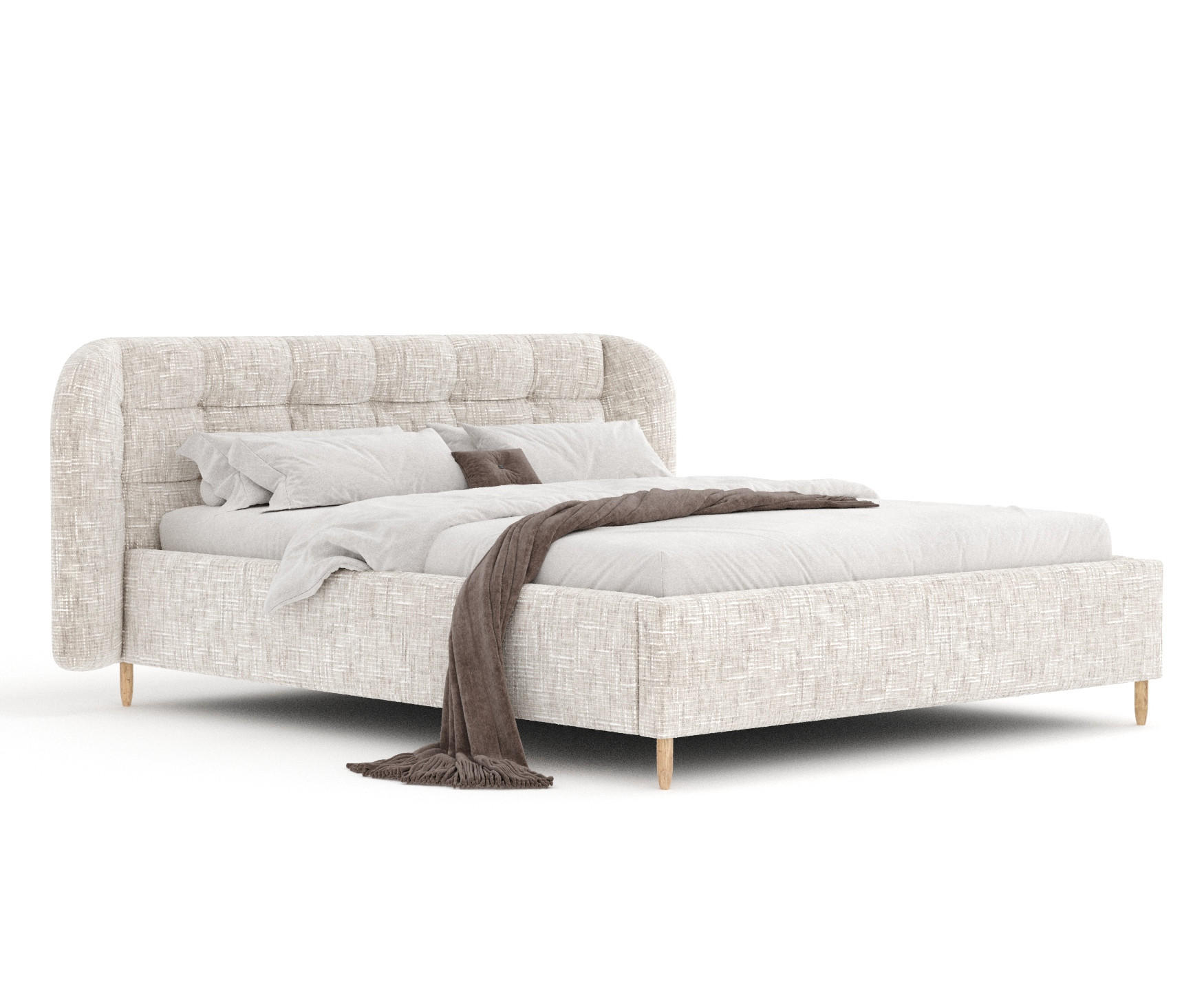 POLSTERBETT Nuno Creme 160/200 cm im Chenille-Stoff - Creme/Naturfarben, Holz/Holzwerkstoff (160/200cm) - Maison de Reve