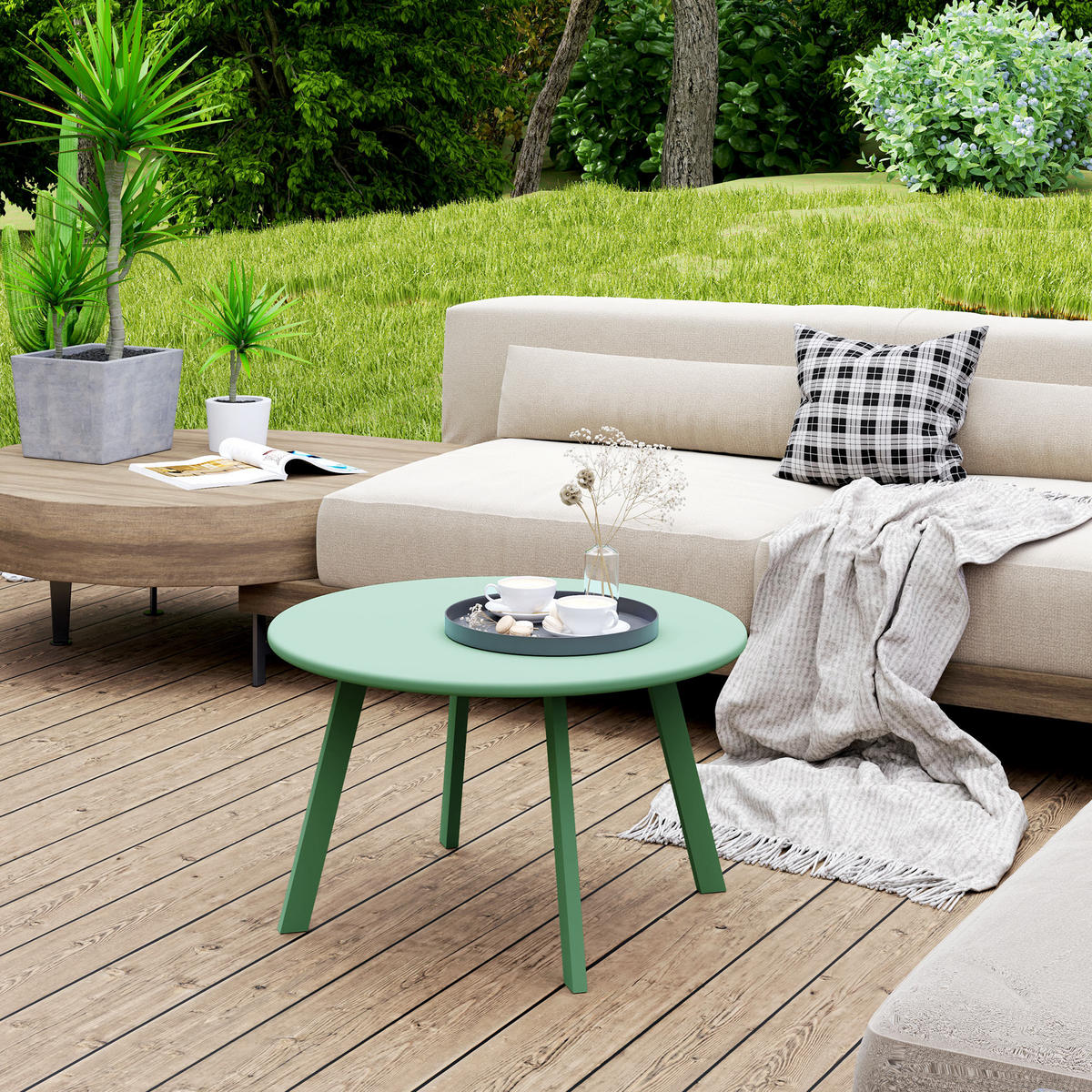 GARTENBEISTELLTISCH DE-14128 rund Ø70 cm, rutschfest Grün - Grün, Metall (70/70/42cm) - ComfortXL