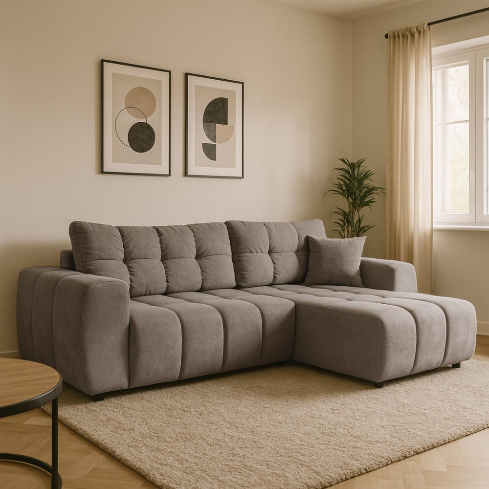 ECKSCHLAFSOFA Ferio mit Bettkasten, universelle Ottomane, Hellbraun - Hellbraun/Schwarz, Textil (253/172cm) - Beautysofa
