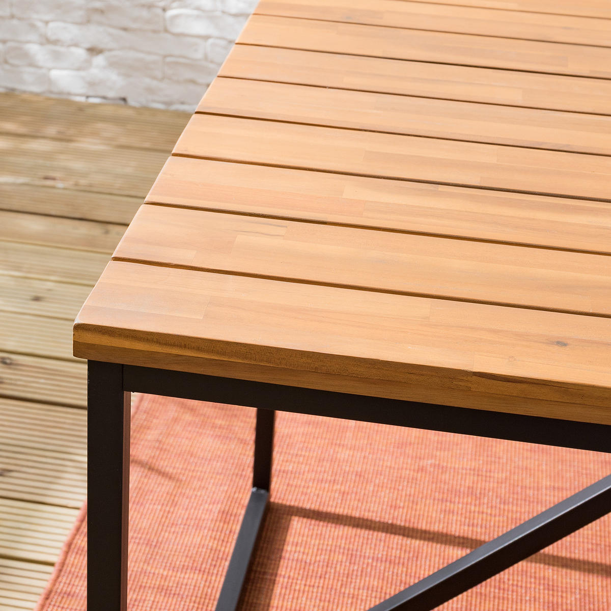 GARTENTISCH - Akazie massiv / Stahl - Braun / Schwarz - Schwarz/Braun, Holz/Metall (90/180/74cm) - home24