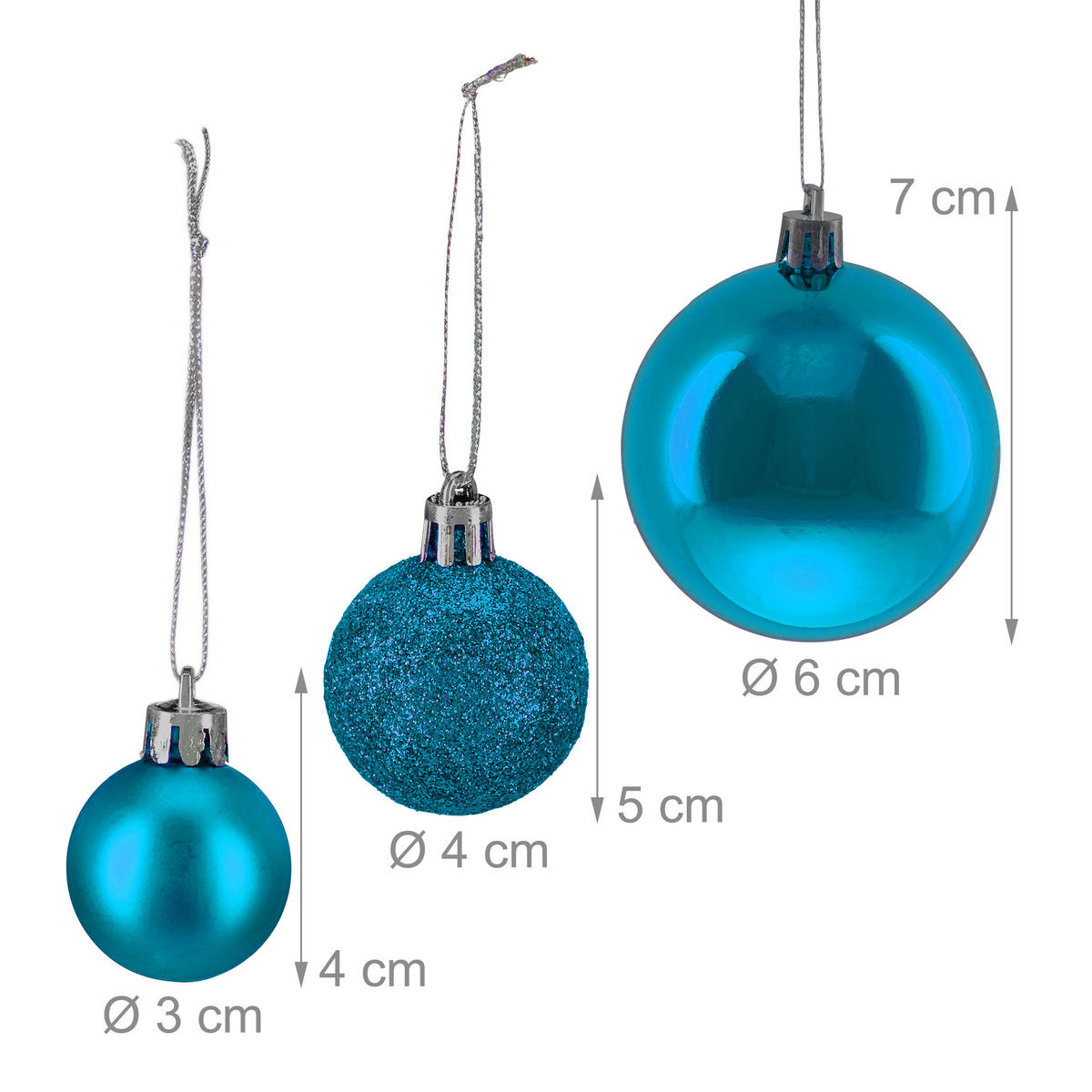 76XWEIHNACHTSKUGELN - Türkis, Kunststoff (6/7/6cm) - Relaxdays