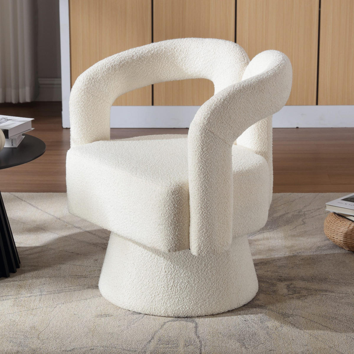 DREHSTUHL 360°Drehsessel Loungesessel mit Polsterung,Boucle,Beige - Beige, Textil (67/74/55cm) - LVHOM