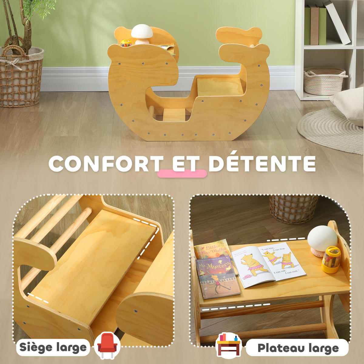 KLETTERBOGEN DE-18381 2-in-1 Spielzeugtisch & Klettergerüst Naturholz - Naturfarben, Holzwerkstoff (58/80cm) - ComfortXL