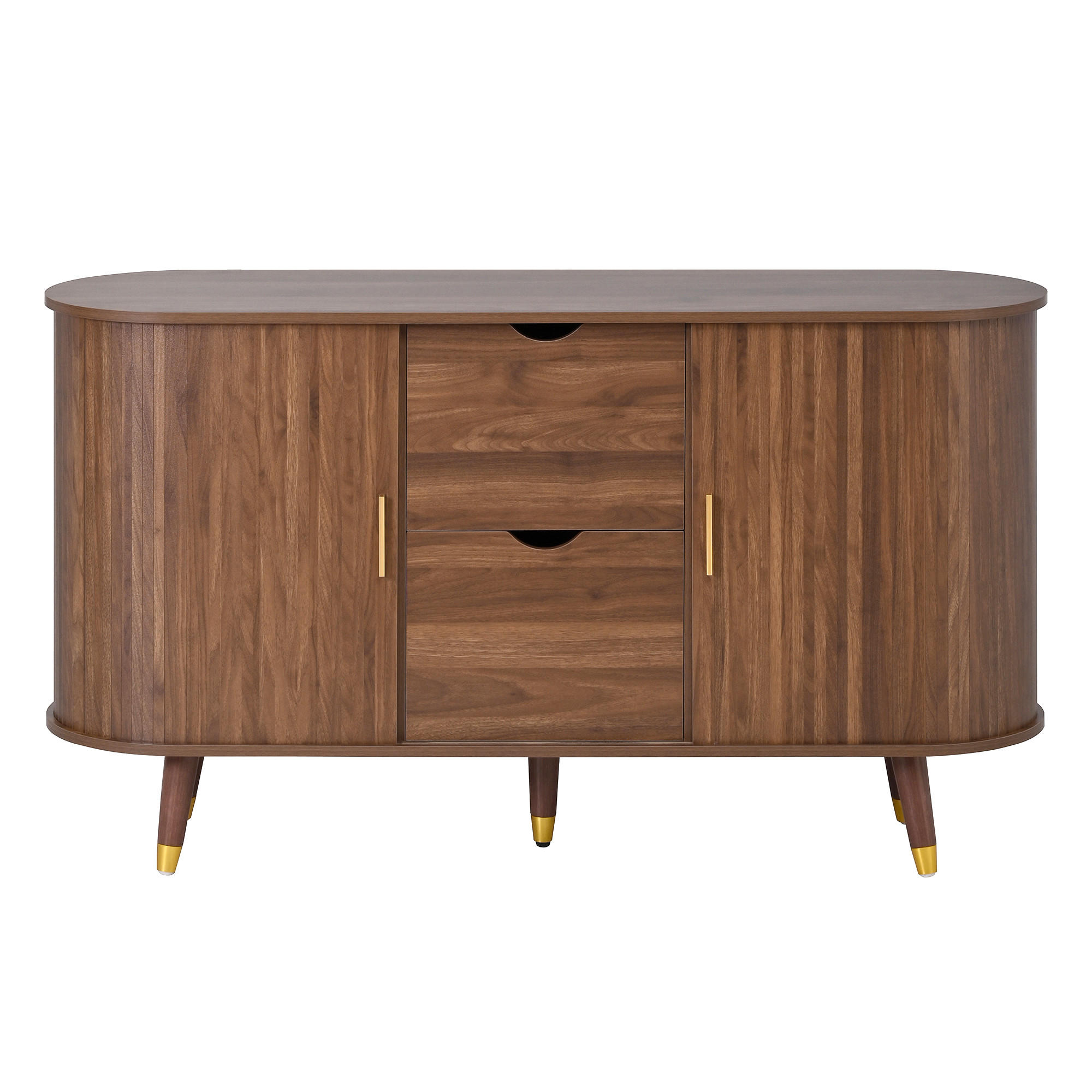 SIDEBOARD walnuss rund 140cm schiebetüren schubladen - Walnussfarben, Holzwerkstoff (140/79.5/40cm) - Urban Meuble