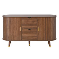 KOMODA oreh okrogla 140 cm drsna vrata predali - barva oreha, leseni material (140/79.5/40cm) - Urban Meuble