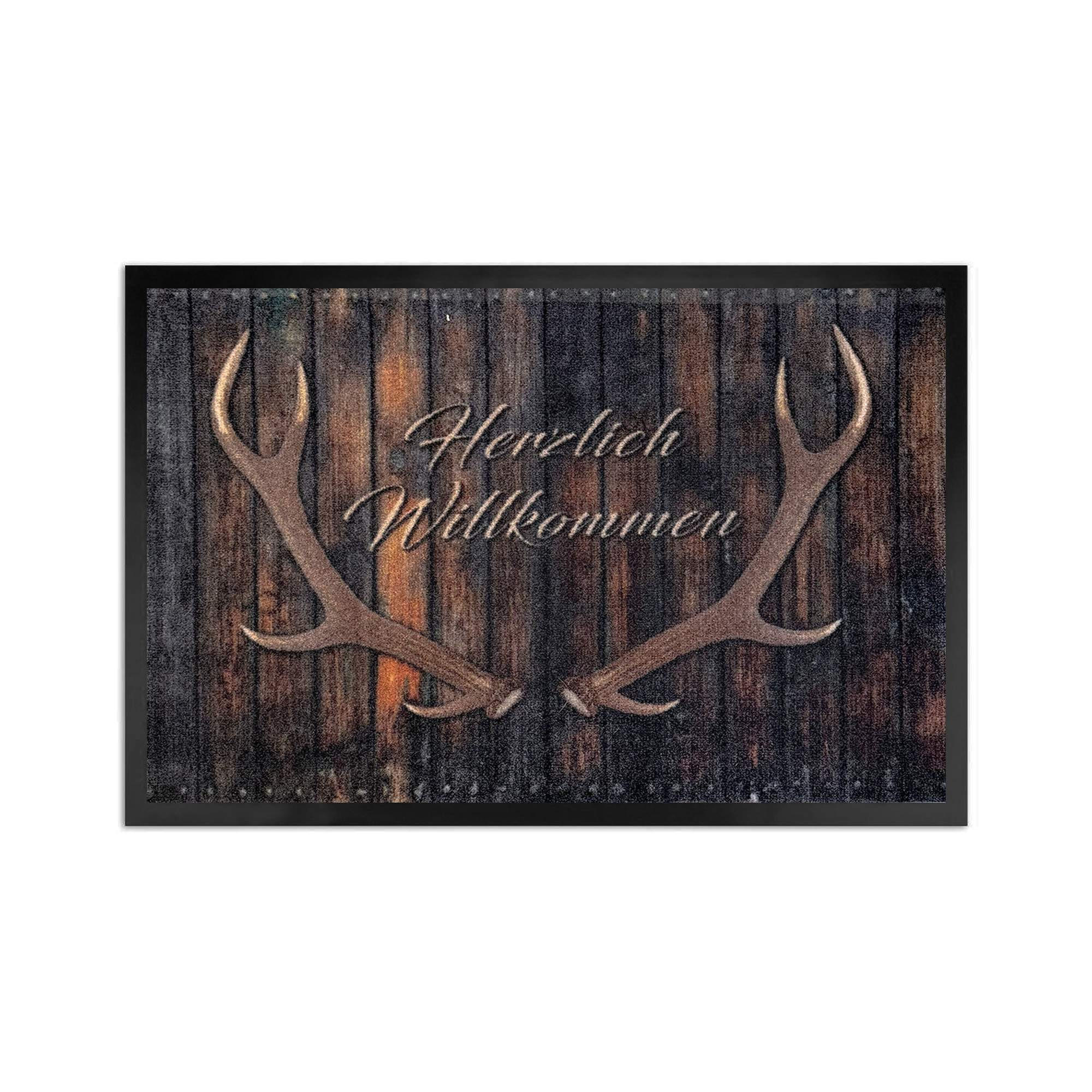 FUSSMATTE FÜR INNEN & AUßEN HIRSCH - Schwarz, Textil (50/70cm) - WohnDirect