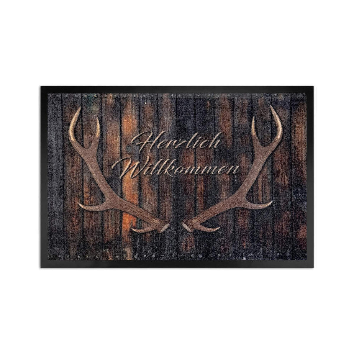 FUSSMATTE FÜR INNEN & AUßEN HIRSCH - Schwarz, Textil (50/70cm) - WohnDirect