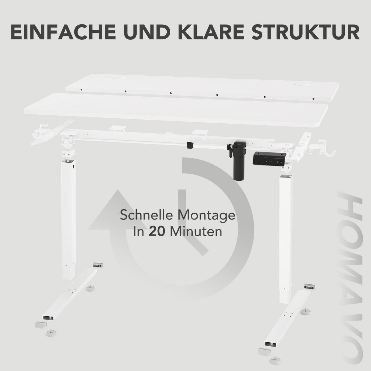 SCHREIBTISCH elektrisch höhenverstellbar 60 x 140 cm, mit Memory- und Kollisionsschutzfunktion - Weiß, Metall (140/60/117cm) - HOMAVO