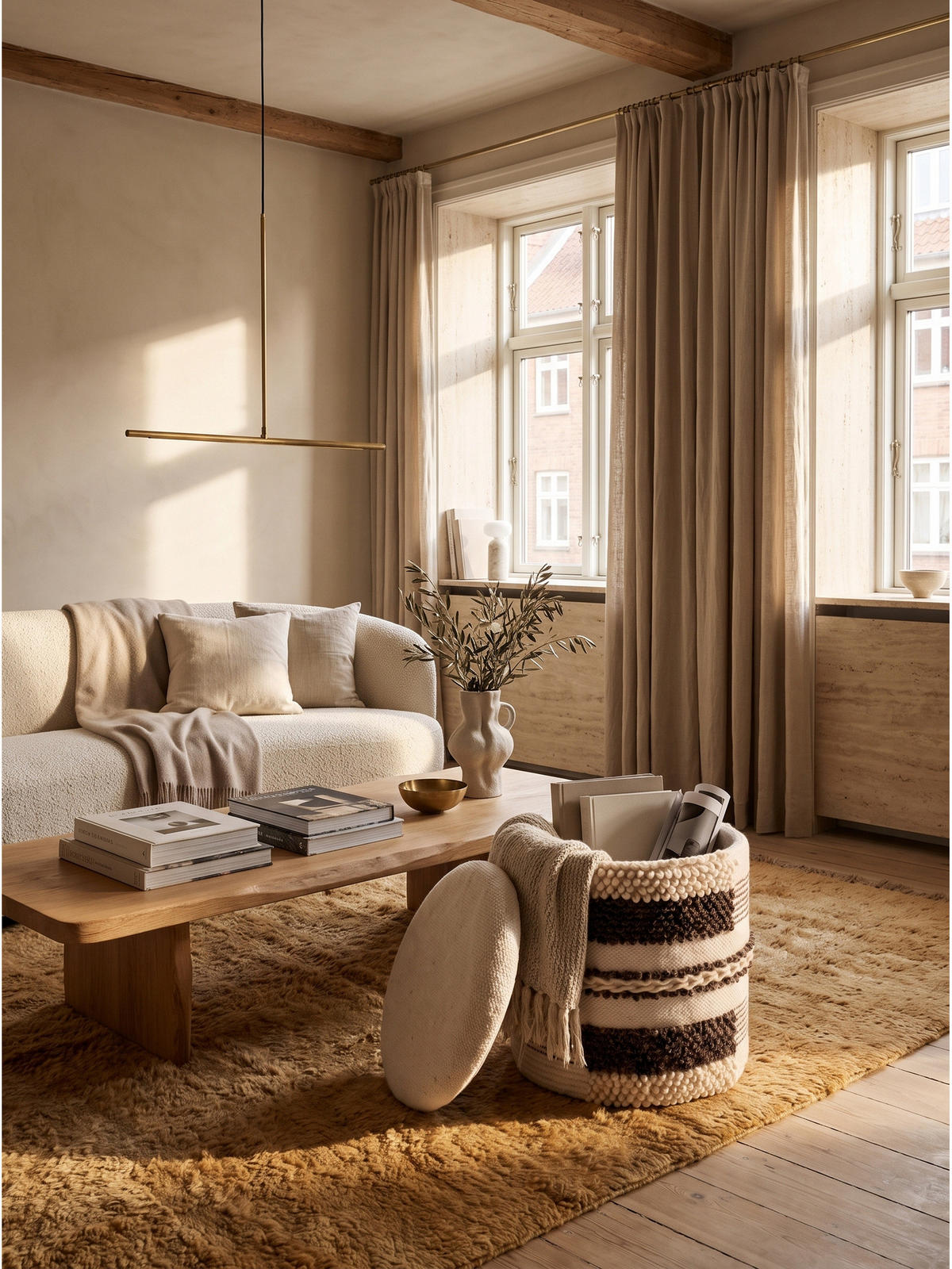 SITZHOCKER RHONE, Stoff, mit Textilbezug, mit Stauraum, Beige-Braun, Ø 40 x 45 cm - Beige/Creme, Textil (40/45/40cm) - KADIMA DESIGN