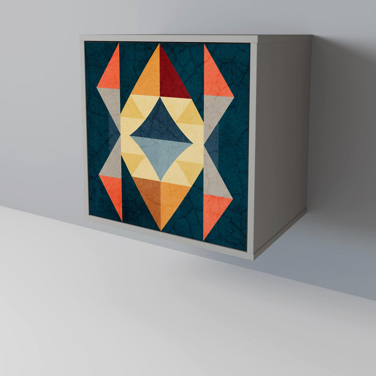 SIDEBOARD CRACKED ILLUSION, Grau, 57,5x42x75,5 cm, Goldfarbene Metallfüße - Goldfarben/Multicolor, Holzwerkstoff/Metall (57.5/75.5/42cm) - SpaceRebels