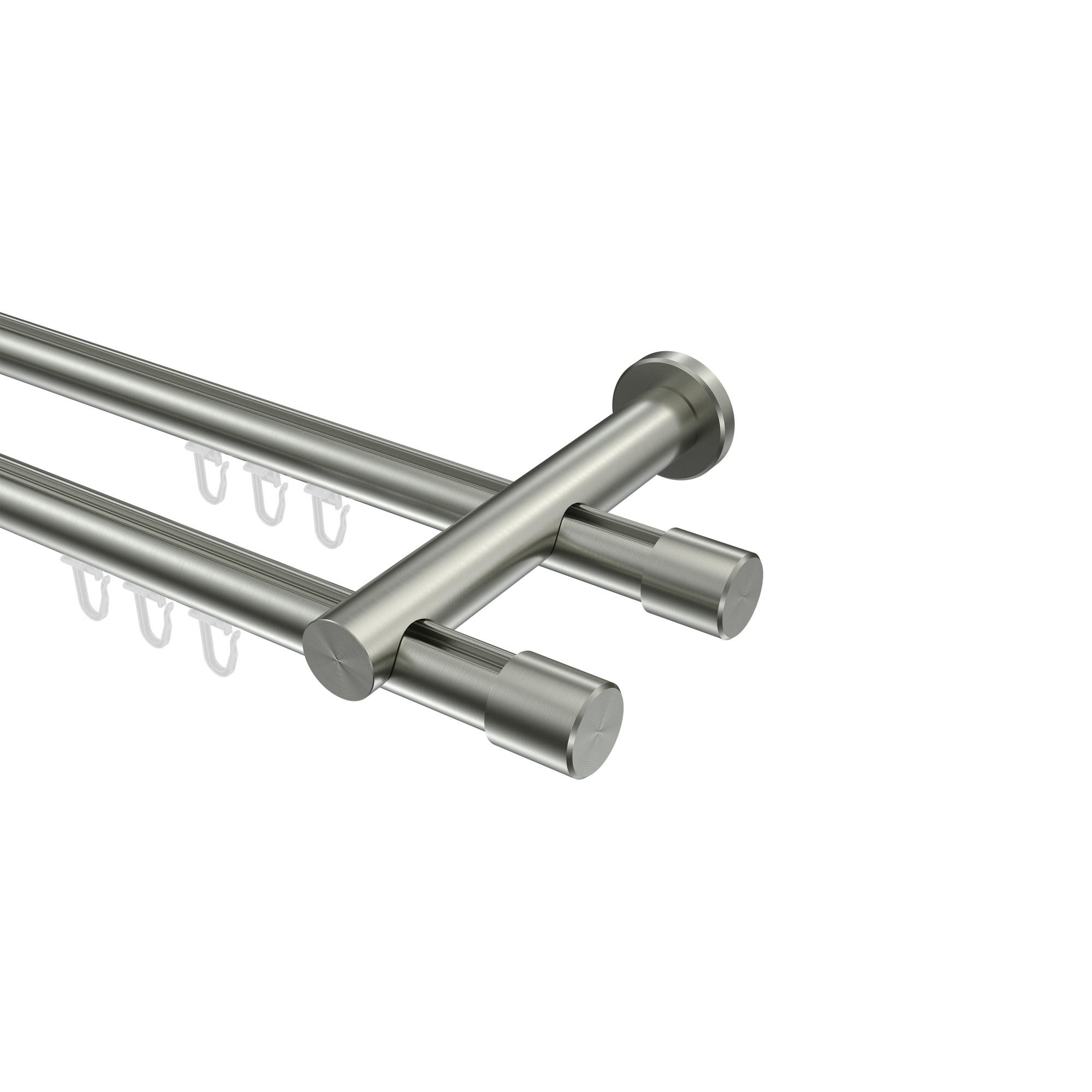 INNENLAUF-GARDINENSTANGEN-SET Platon Santo 480 cm (geteilt in 3 x 160 cm), 2-läufig, 20 mm Ø Edelstahl-Optik - Edelstahlfarben, Metall (480cm) - INTERDECO