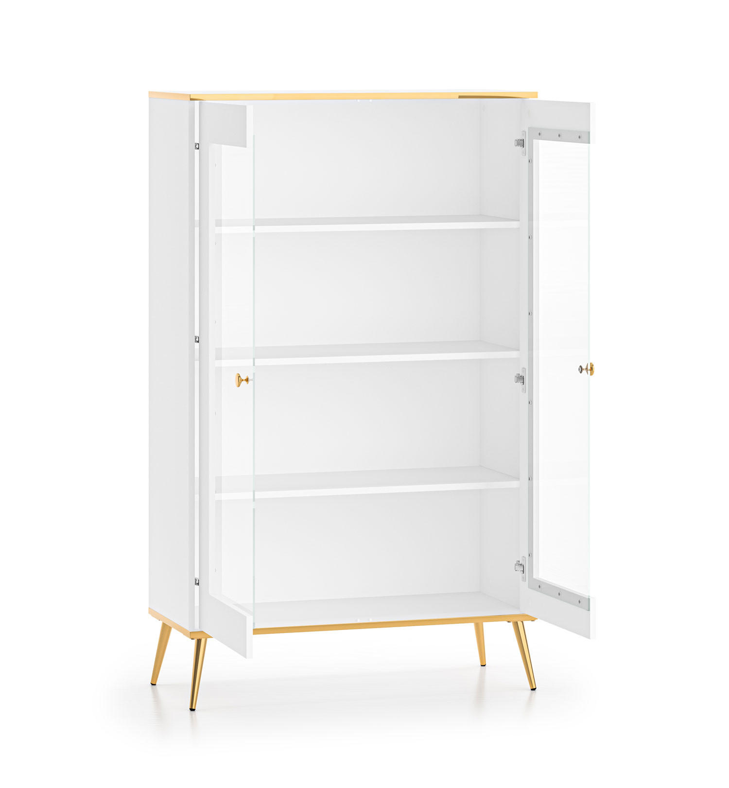 GLASVITRINE Viterbo Alpinweiß matt / goldfarben 92 / 40 / 152cm - Goldfarben/Weiß, Holz/Holzwerkstoff (92/152/40cm) - Feldmann-Wohnen