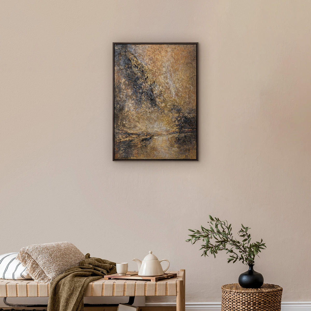 GEMÄLDE Goldener Strom Schattenfugenrahmen Grau 70x50 cm - Grau, Holz (70/50cm) - YS-art gallery