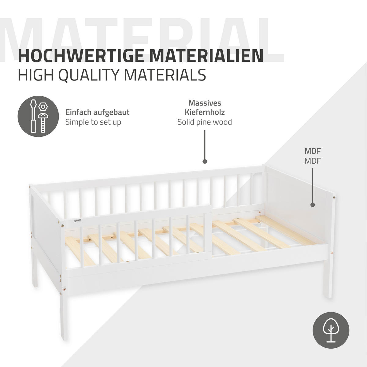 KINDERBETT 70x140 cm Weiß - Weiß, Holzwerkstoff - ML-DESIGN