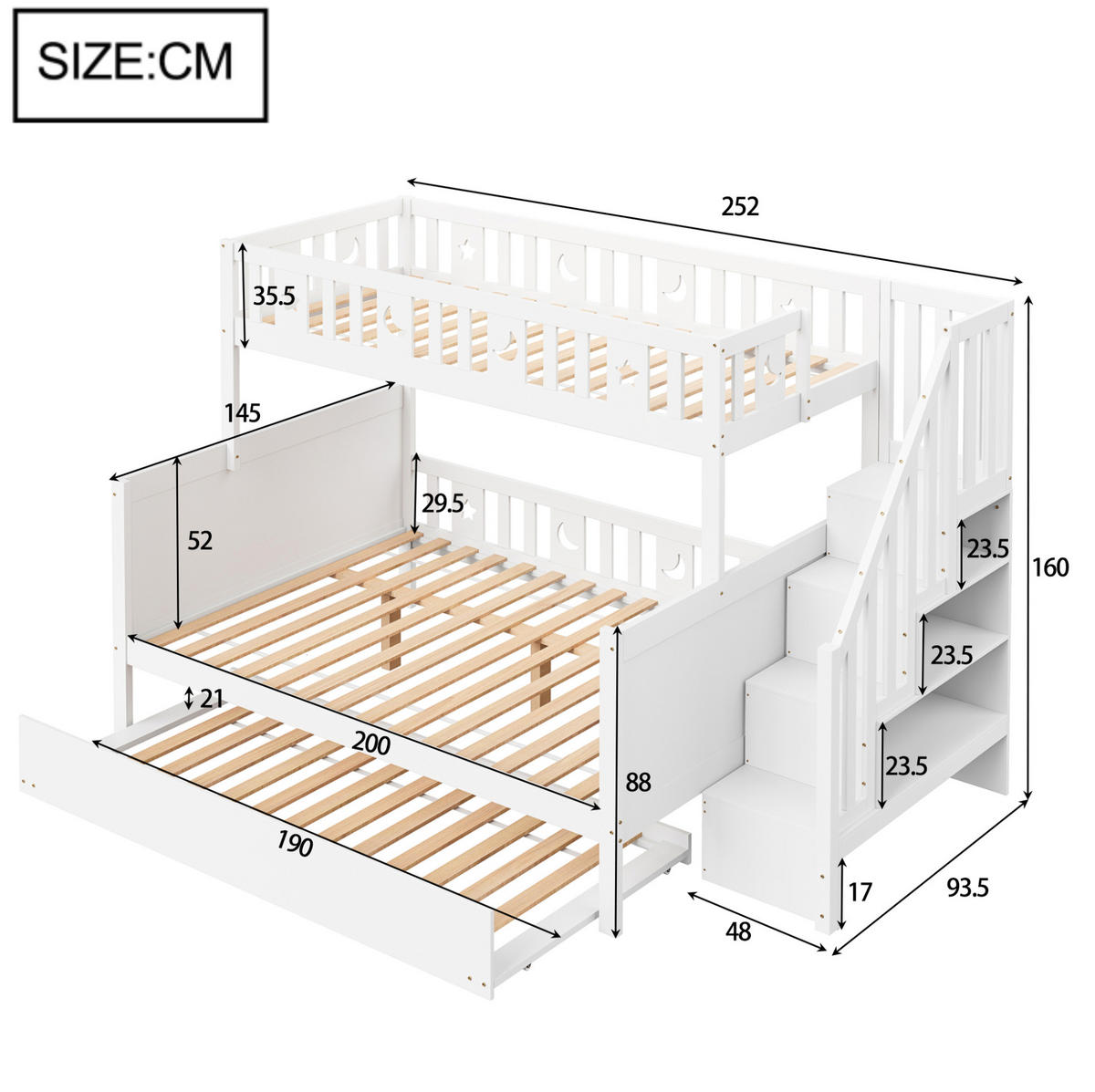 PALANDA z masivního dřeva, 90/200 a 140/200 cm, bílá, s výsuvným lůžkem - bílá, dřevo (90/200cm) - Modenvie