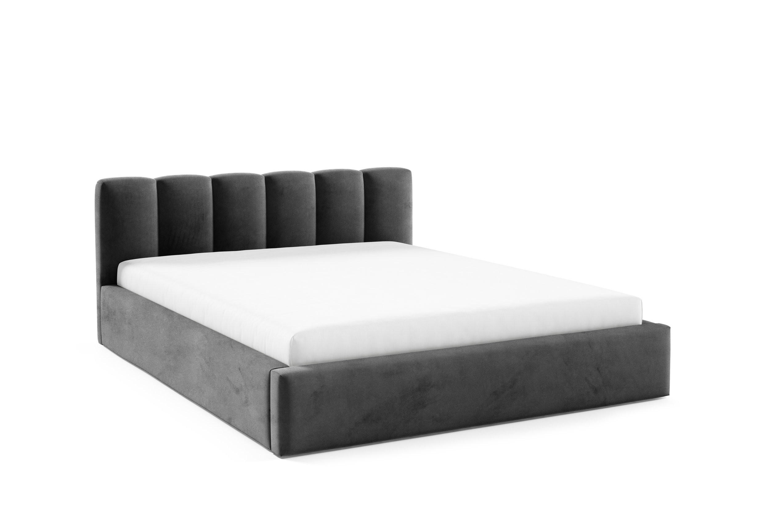 POLSTERBETT BERGO, 180x200 cm, Doppelbett mit Bettkasten, Velourstoff, Frabe: Dunkelgrau - Dunkelgrau, Holz/Textil (180/200cm)